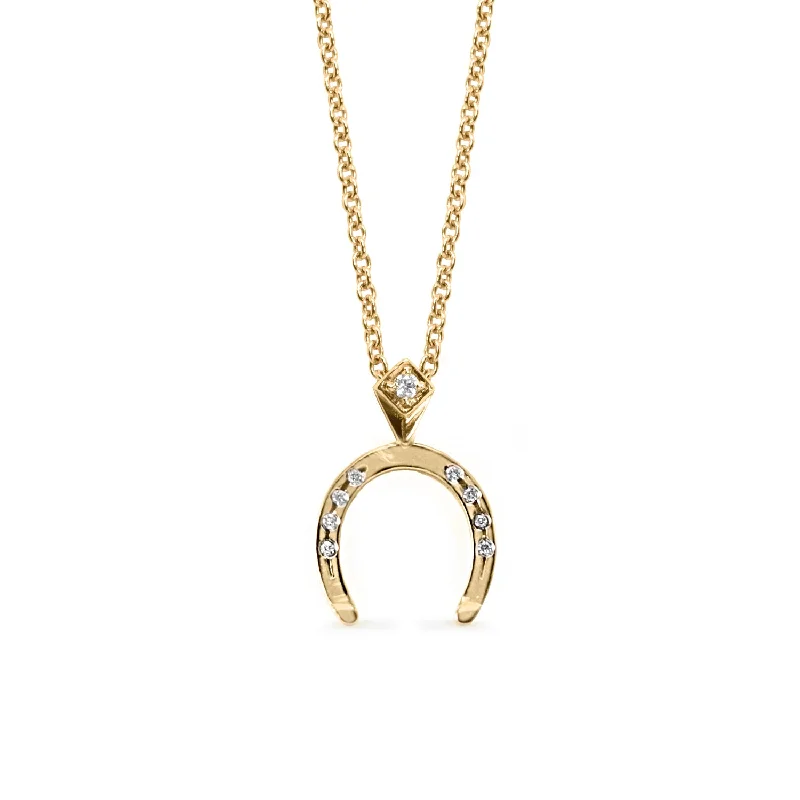 Round drop necklaces-Horseshoe Gold Necklace White Diamond