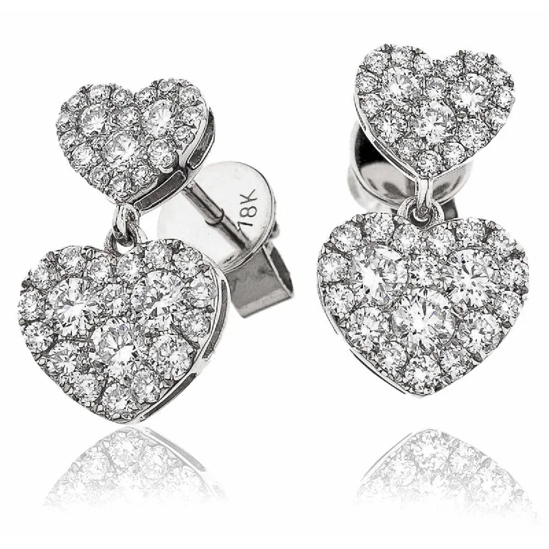 Topaz stud earrings-DIAMOND HEART-SHAPED CLUSTER DROP EARRINGS IN 18K WHITE GOLD