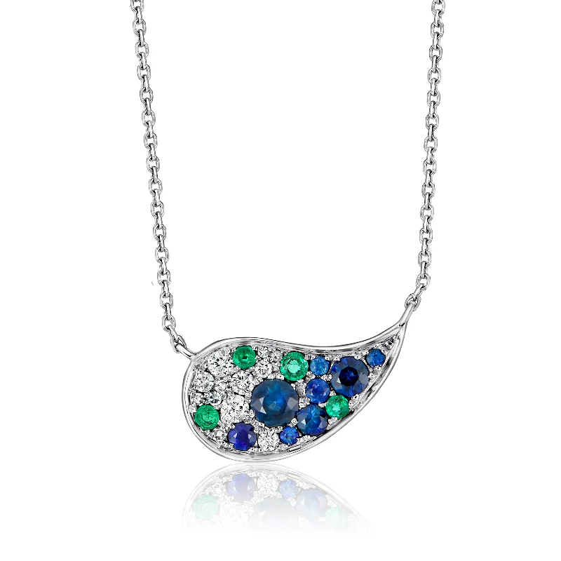 Glossy gold necklaces-Curved Diamond, Emerald and Sapphire Confetti Necklace