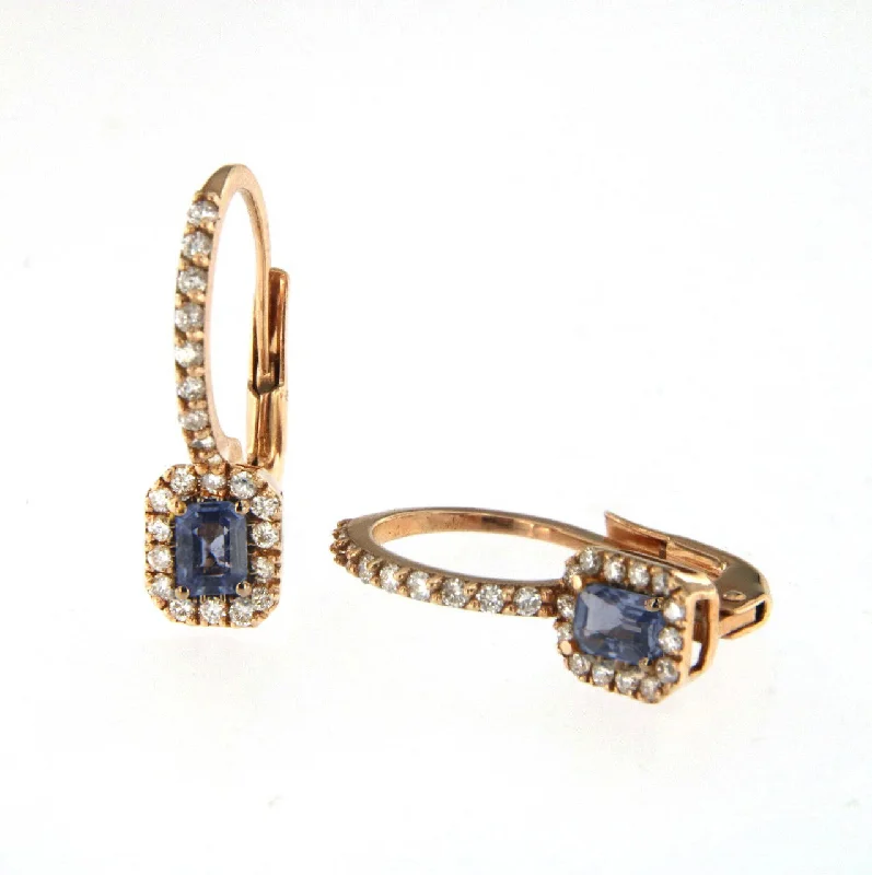 Candy 18K Rose Gold Earrings w. Diamonds & Blue Sapphire