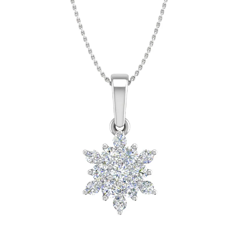 Glossy enamel necklaces-1/3 Carat Diamond Halo Cluster Pendant Necklace in Gold (Silver Chain Included) - IGI Certified