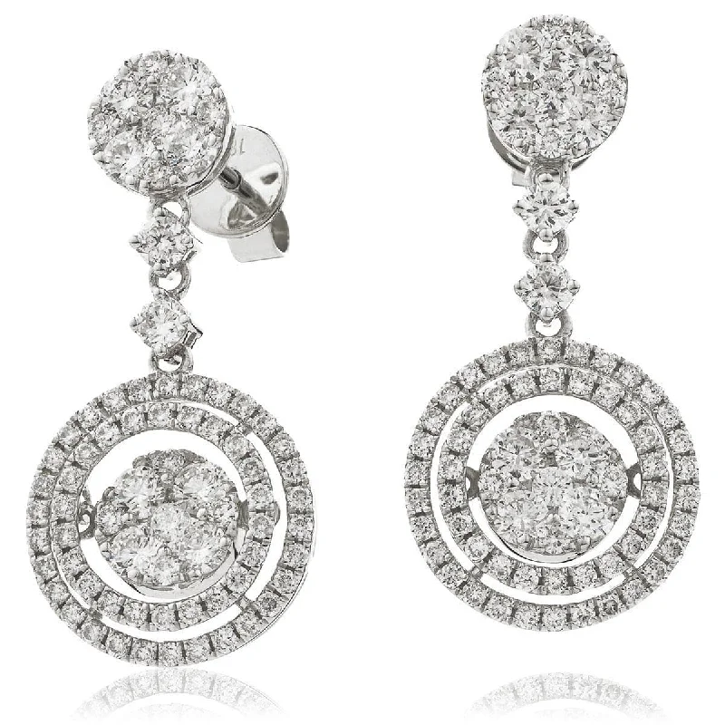 Glossy silver earrings-DIAMOND FANCY MOVEABLE EARRINGS IN 18K WHITE GOLD