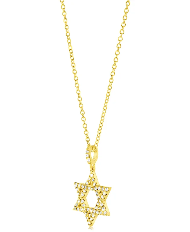 Soft cord necklaces-14K Yellow Gold Star of David Diamond Pendant Necklace - 1/4ct