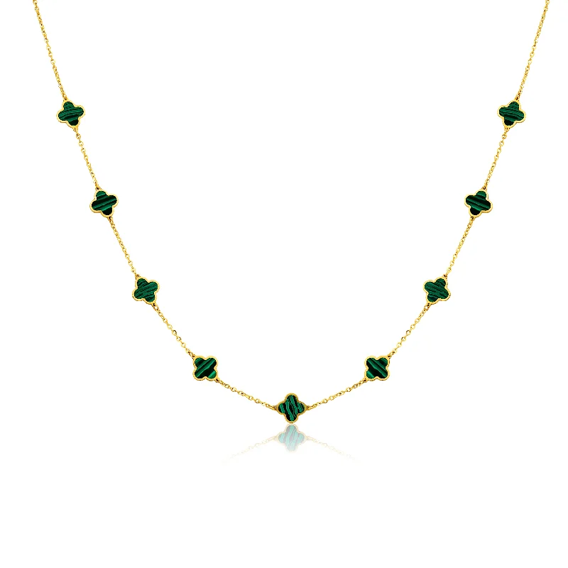 Tight clasp necklaces-9 Clover Malachite Necklace