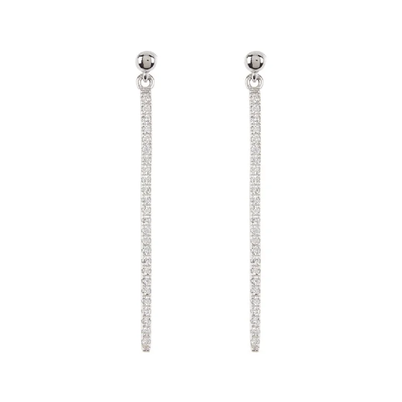 Yarn fringe earrings-Rhodium Plated Crystal Linear Drop Earrings