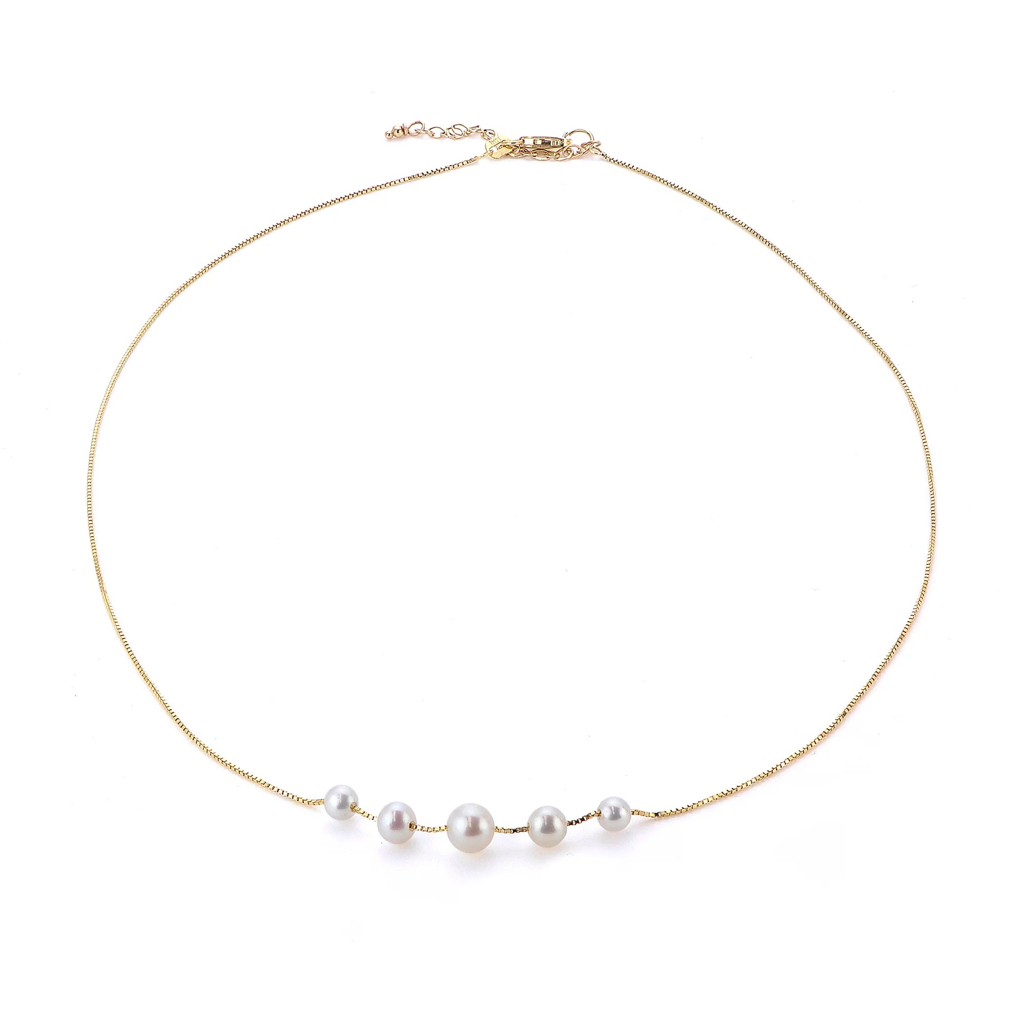 Sea wave necklaces-14k Yellow Gold Venetian Box Chain with Freshwater Pearls Necklace