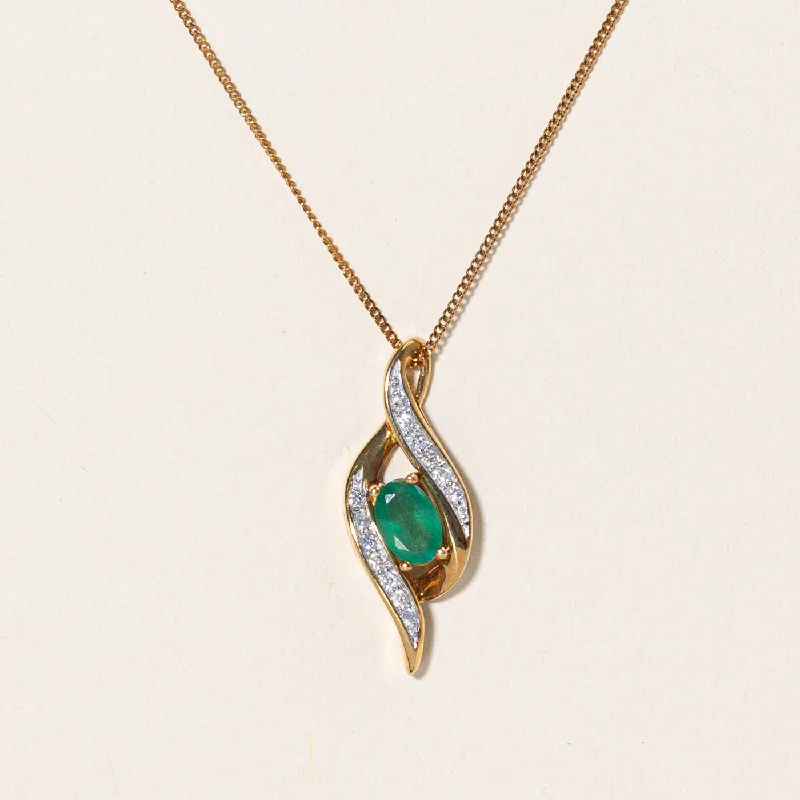 Stamped monogram necklaces-Emerald & Diamond Pendant Necklace | 0.35ct, 0.10ctw | 18" |