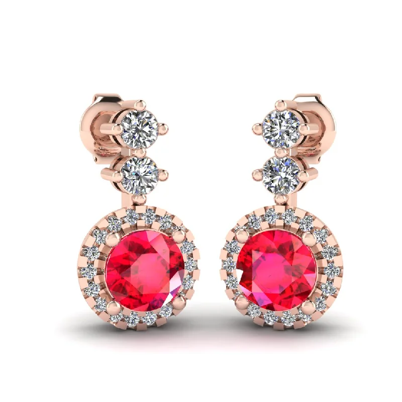 Old coin earrings-Ruby 1.10 Carat Round Shape Halo Natural Diamond Drop Earrings E1RBR