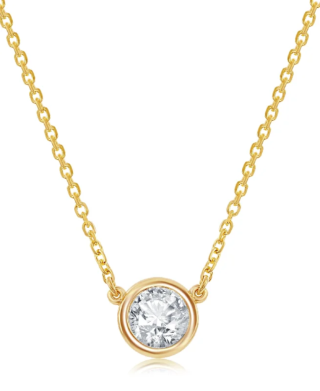 Delicate charm necklaces-14K Yellow Gold Bezel-Set Diamond Solitaire Necklace - 3/8ct, G, SI1