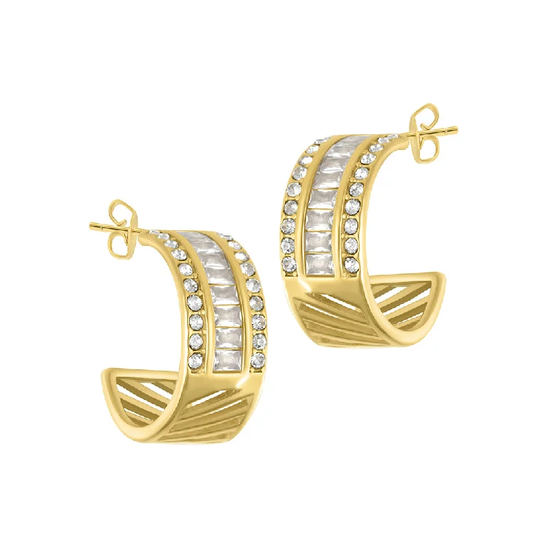 Heavy hoop earrings-Tarnish Resistant 14k Gold Plated Wide Pave Hoops