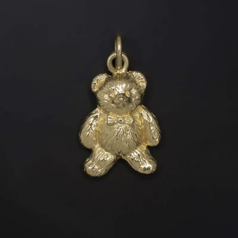 Woven knot necklaces-14k YELLOW GOLD DETAILED HANDMADE TEDDY BEAR CHARM PENDANT NECKLACE CUTE GIFT