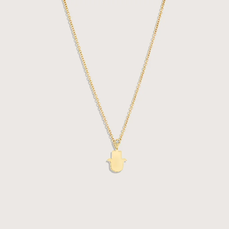 Textured disc necklaces-Hamsa Gold Necklace Diamond