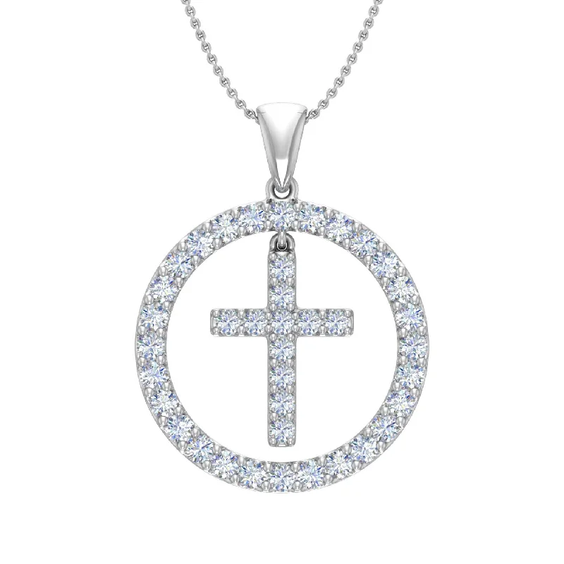 Half moon necklaces-3/4 Carat Diamond Cross Pendant Necklace in Gold (Silver Cable Chain)