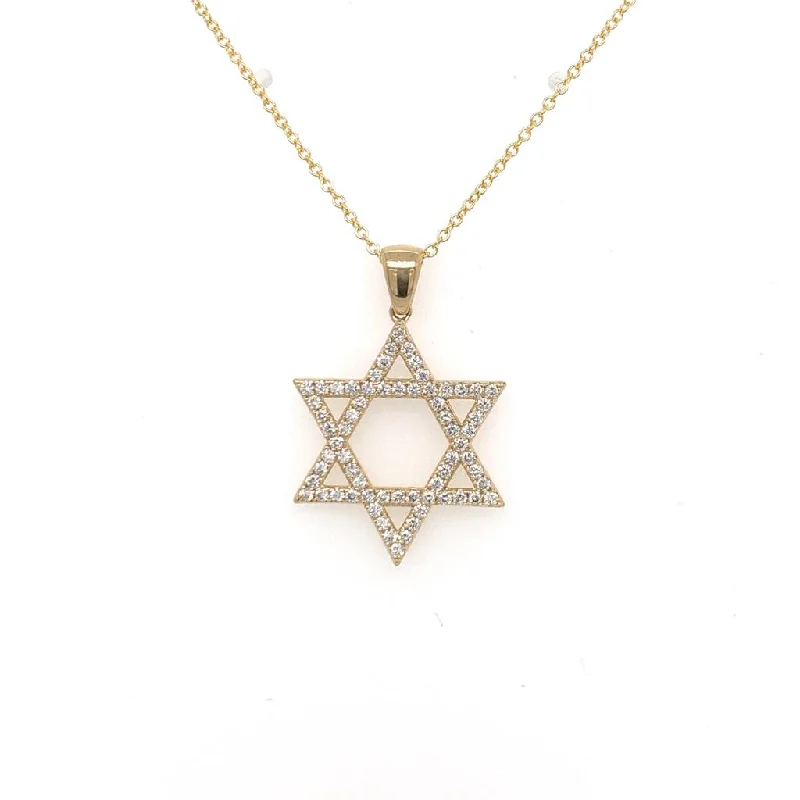 Aged silver necklaces-14K Yellow Gold Star of David Diamond Pendant Necklace - 1/2ct