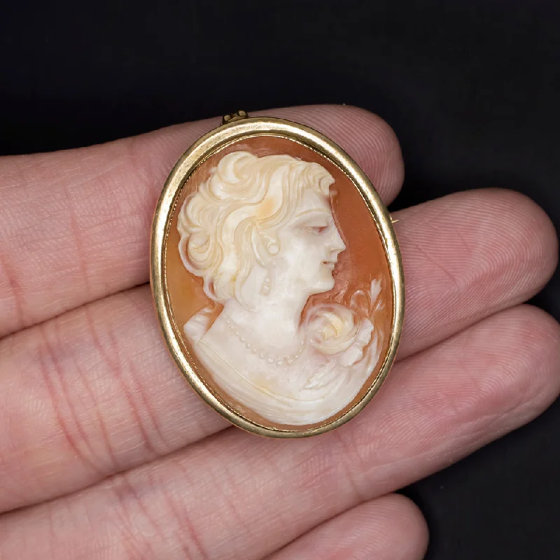 Six-strand necklaces-VINTAGE CAMEO PENDANT YELLOW GOLD PORTRAIT NECKLACE HAND CARVED ESTATE TWO TONE