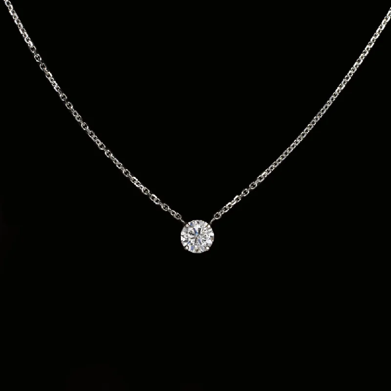 Polished name necklaces-1/2 CARAT GIA CERTIFIED DIAMOND SOLITAIRE NECKLACE 14K WHITE GOLD ROUND PENDANT