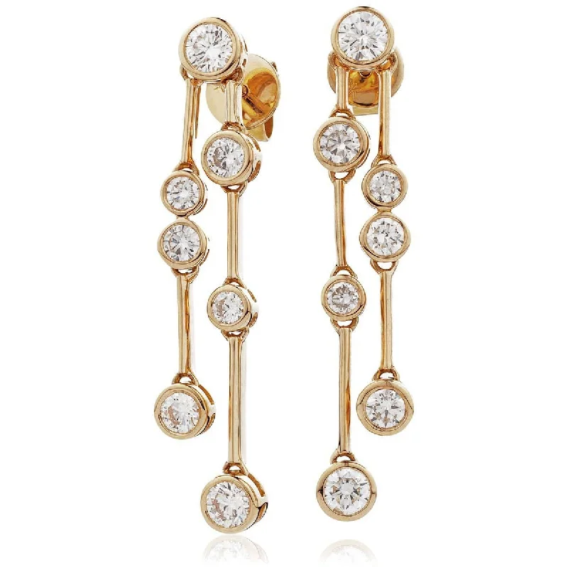 Solid bar earrings-DIAMOND DROP EARRINGS IN 18K ROSE GOLD