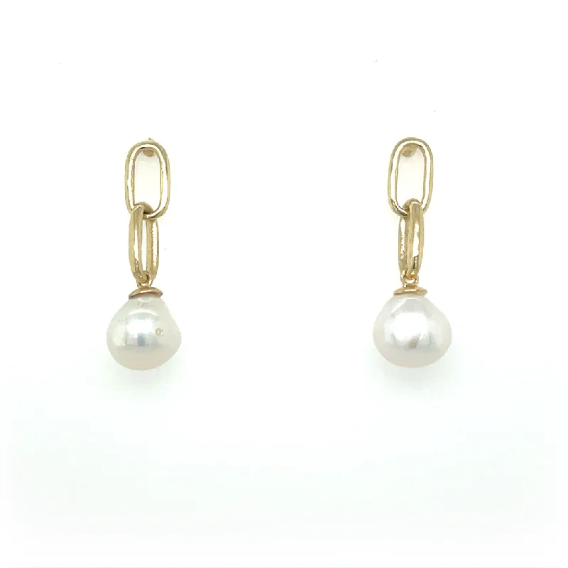 Spinel earrings-9ct Double Link Pearl Drop Earring