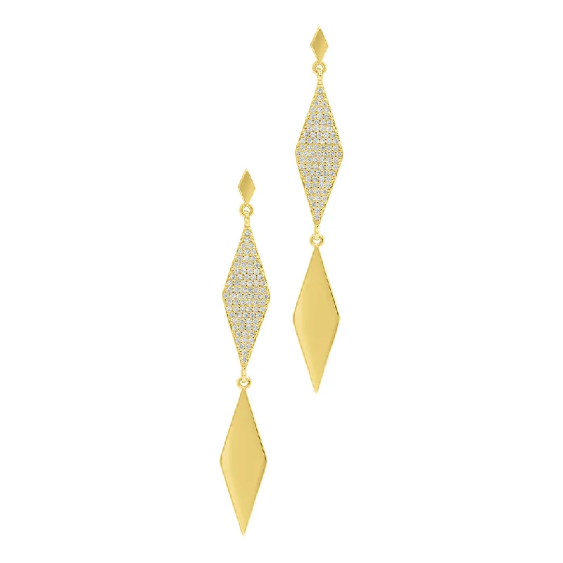 Agate drop earrings-14k Gold Plated Long Diamond Drop Earrings