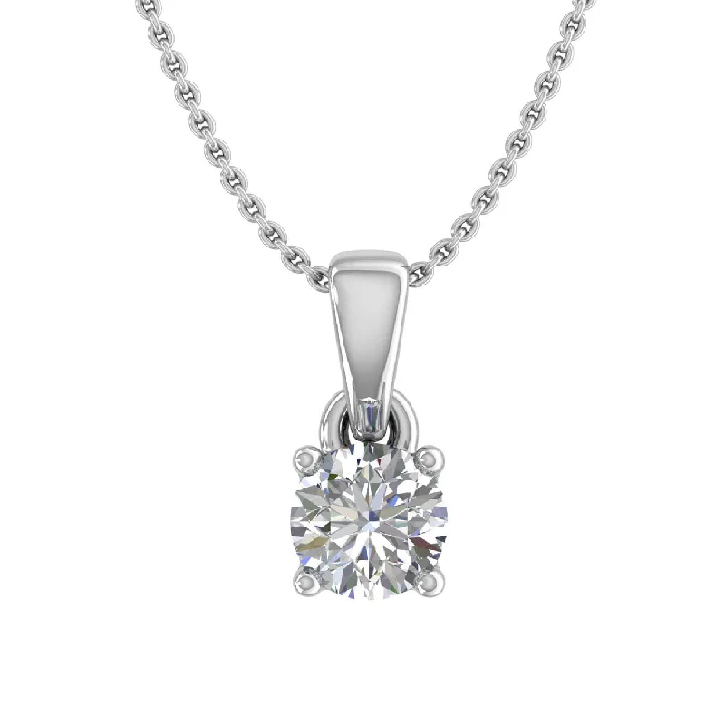 Corded link necklaces-1/4 Carat 4-Prong Set Diamond Solitaire Pendant Necklace in Gold (with Silver Chain) - IGI Certified