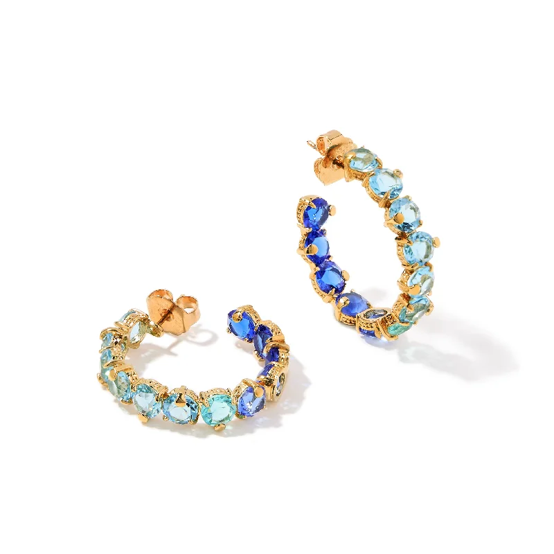 Shiny pearl earrings-Halcyon Blue Ombre Hoop Earrings