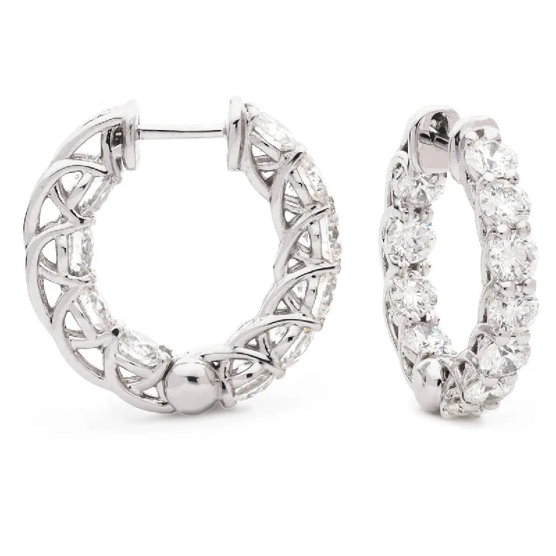 Yarn tassel earrings-DIAMOND CLAW SET HOOP EARRINGS IN 18K WHITE GOLD