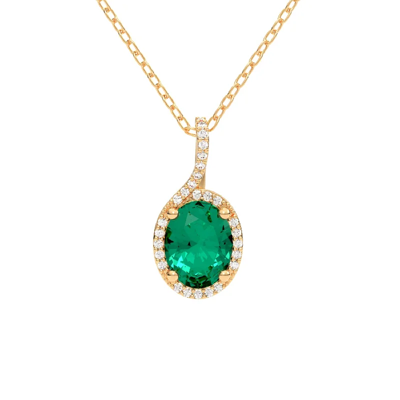 Pure gloss necklaces-Emerald and Diamond Oval Halo Necklace