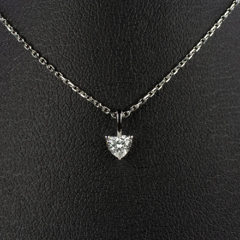 Coiled wire necklaces-HEART SHAPE CUT NATURAL DIAMOND NECKLACE MINIMALIST CHARM PENDANT 14k WHITE GOLD