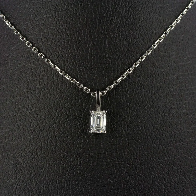 Twin birthstone necklaces-EMERALD SHAPE CUT NATURAL DIAMOND NECKLACE MINIMALIST CHARM PENDANT 14k DAINTY