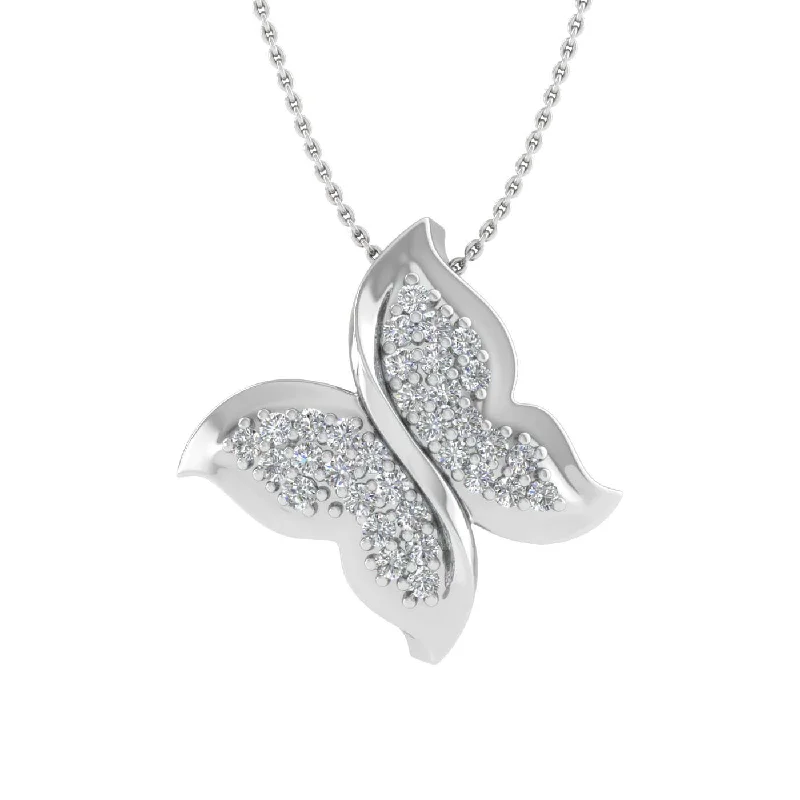 Smooth pendant necklaces-0.14 Carat Butterfly Diamond Pendant Necklace in Gold (Included Silver Chain) - IGI Certified