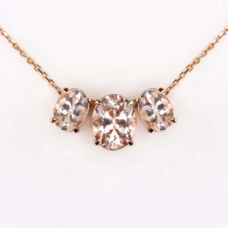 Sapphire stone necklaces-4.5 CARAT PINK MORGANITE 14K ROSE GOLD NECKLACE OVAL SHAPE CUT 3 STONE PENDANT