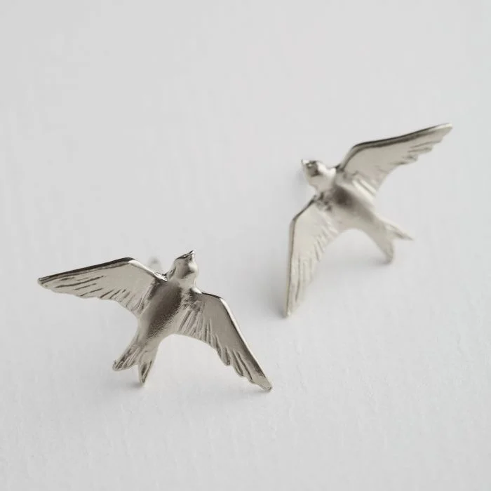 Zodiac charm earrings-Flying Swallow Stud Earrings