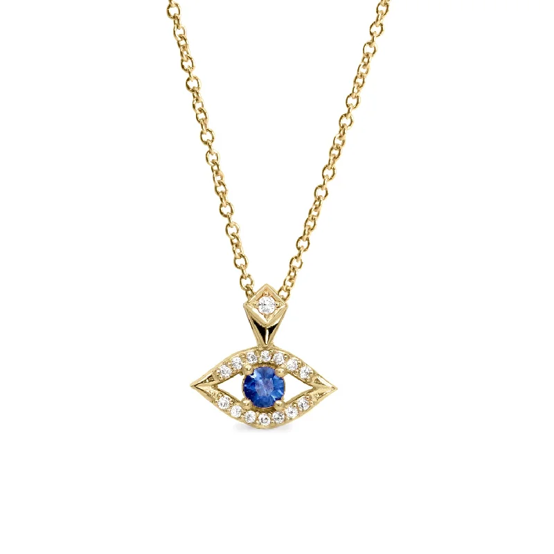 Linen braid necklaces-Evil Eye Gold Necklace Sapphire