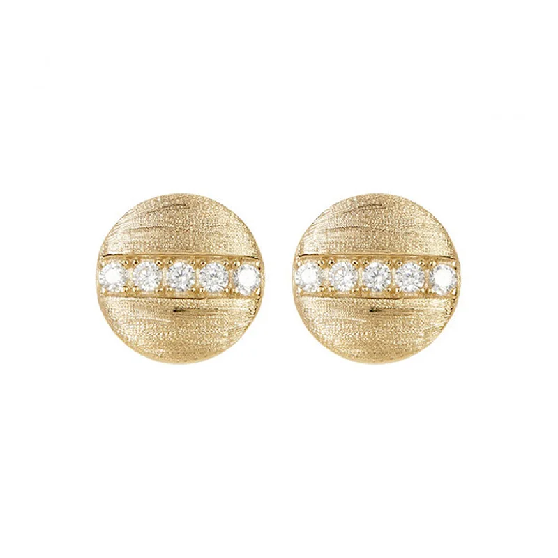 Aged brass earrings-14k Gold Plated Pave Line Round Disc Studs