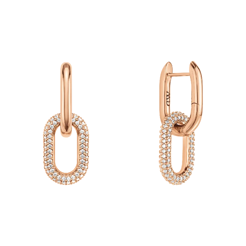 Overhand knot earrings-Crystal Link Earrings Rose Gold