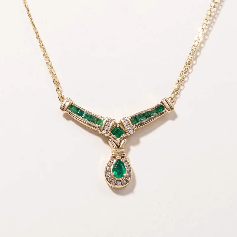 Woven knot necklaces-14K Yellow Gold Emerald & Diamond Necklace | 0.95ctw, 0.23ctw | 17" |