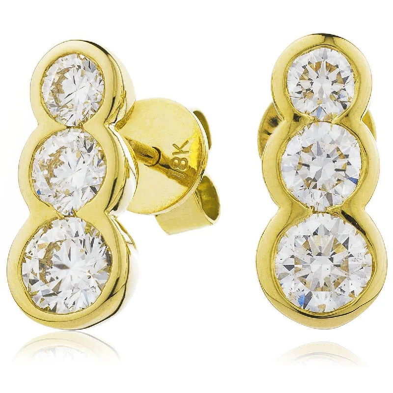 Victorian flair earrings-DIAMOND THREE STONE DROP EARRINGS IN 18K YELLOW GOLD