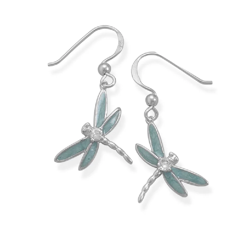 Bali tile earrings-Dragonfly Earrings with Cubic Zirconia Accents Sterling Silver