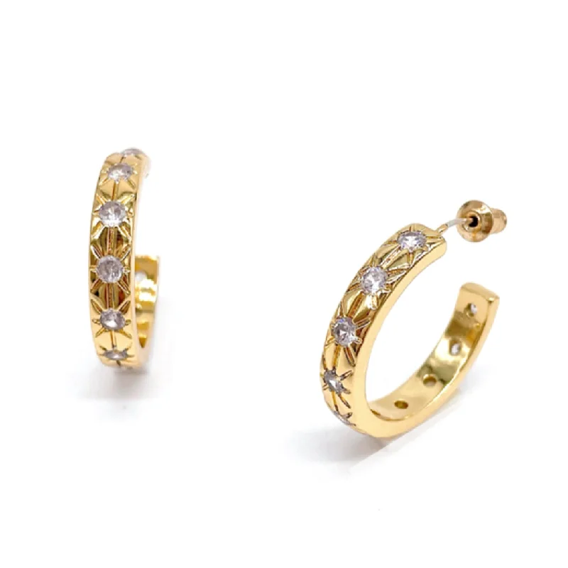 Clear crystal earrings-14k Gold Plated Starburst Hoops