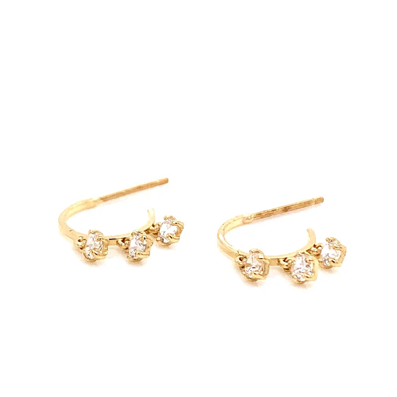 Leaf pattern earrings-9ct Gold Hanging Cz Hoop Earrings