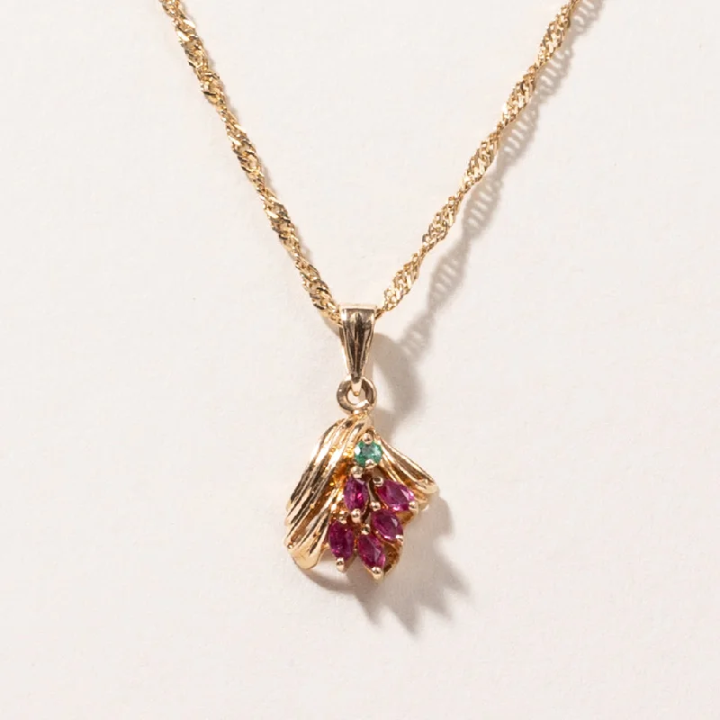 Regal diamond necklaces-14K Yellow Gold Emerald & Red Spinel Pendant Necklace | 0.04ct, 0.49ctw | 16" |