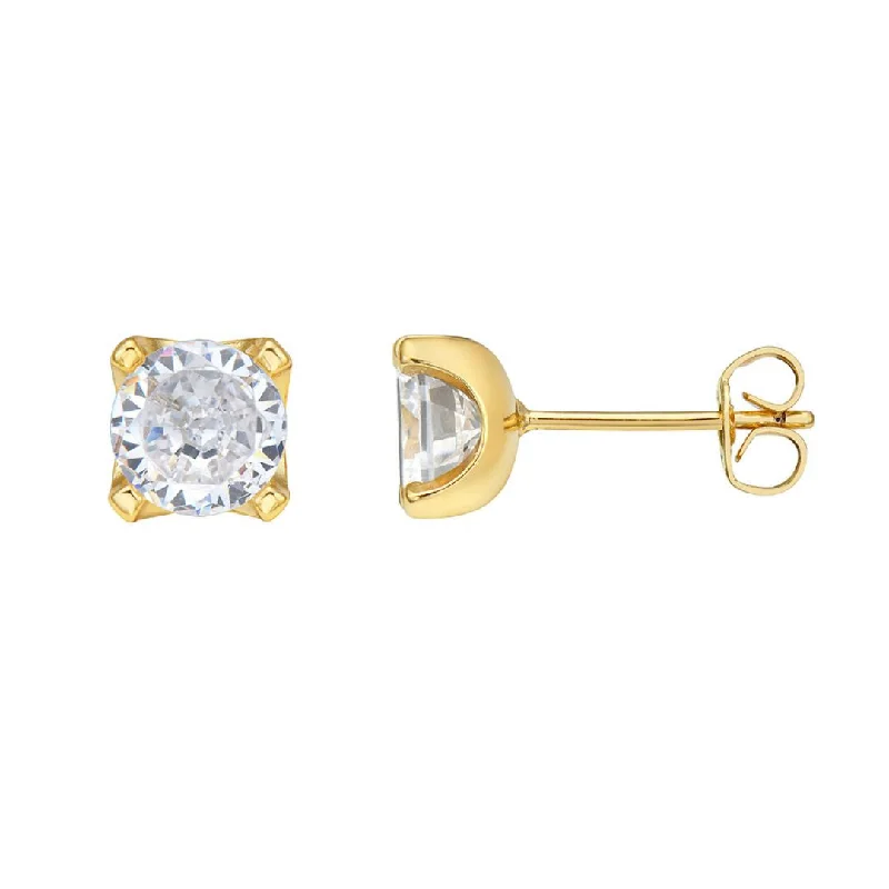 Fine star earrings-Men's 14k Gold Plated Solitaire Stud Earrings