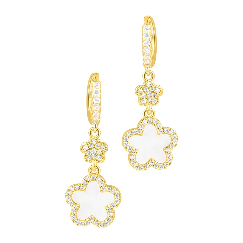 Playful pair earrings-14k Yellow Gold Plated White CZ Clover Earrings