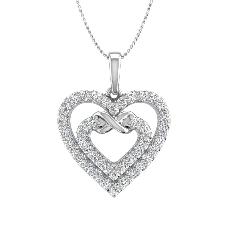 Leaf motif necklaces-1/2 ctw Diamond Heart in Heart Infinity Pendant Necklace in Gold (Silver Chain Included) - IGI Certified