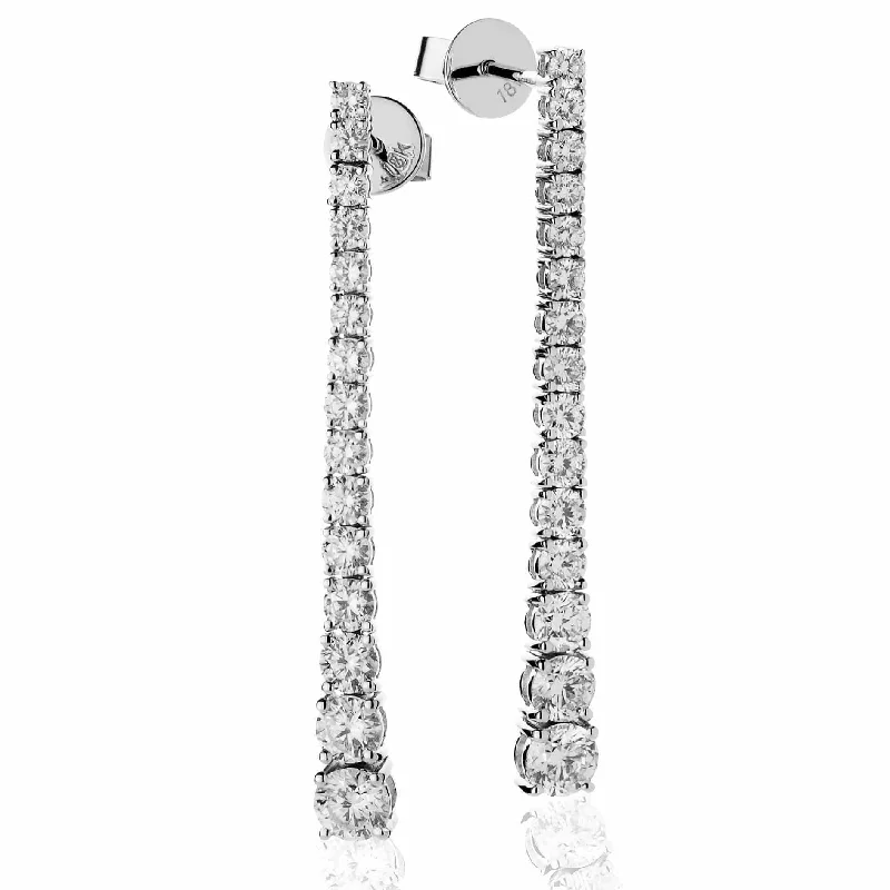 Hawk feather earrings-DIAMOND DROP EARRINGS IN 18K WHITE GOLD