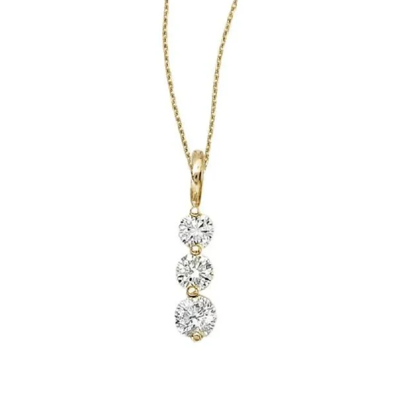 Glossy enamel necklaces-14K Yellow Gold 1/2ct Three-Stone Diamond Pendant Necklace - G-H, SI1-SI2, 18-Inch