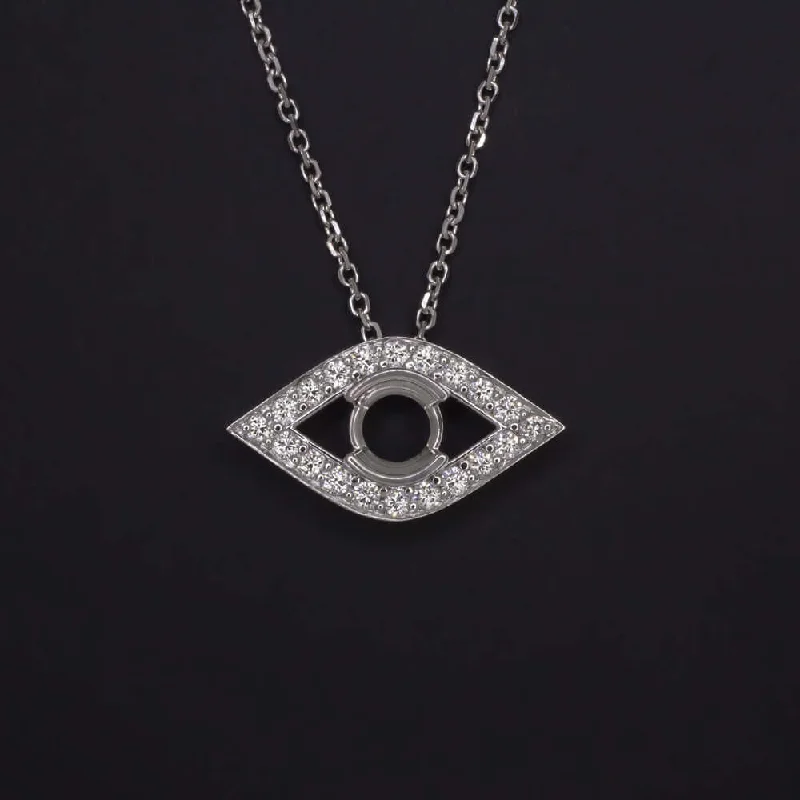 Bali style necklaces-EVIL EYE NATURAL DIAMOND SEMI MOUNT PENDANT SETTING 14k NECKLACE TALISMAN CHARM