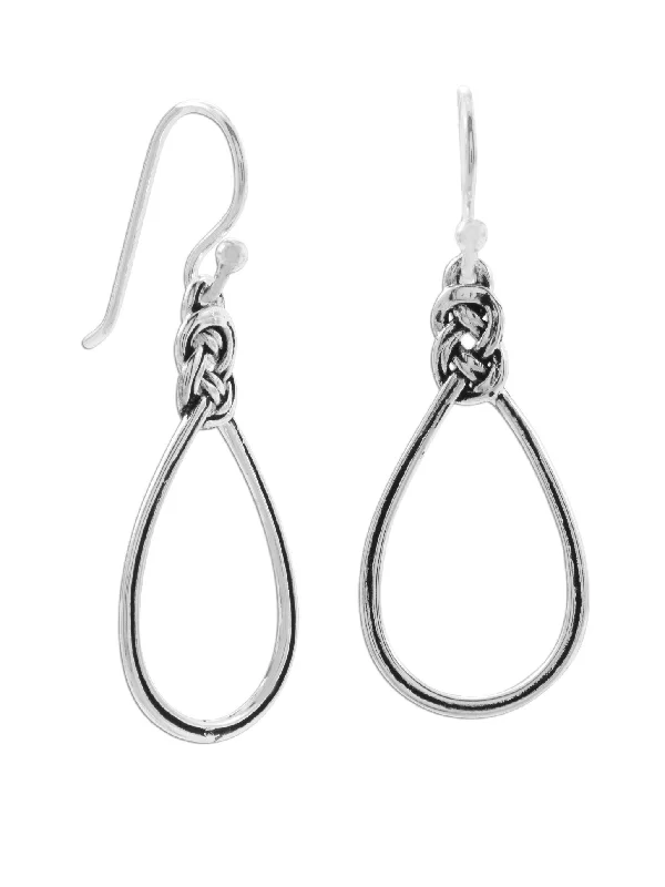 Soft threader earrings-Teardrop Shape Open Antiqued Celtic Knot Design Earrings Sterling Silver