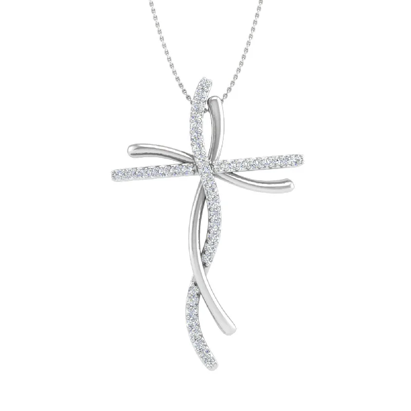 Classic style necklaces-1/5 Carat Diamond Cross Pendant Necklace in Gold (Silver Chain Included)