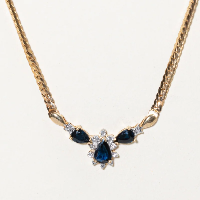 Round drop necklaces-Sapphire & Diamond Pendant Necklace | 1.00ctw, 0.12ctw | 17" |